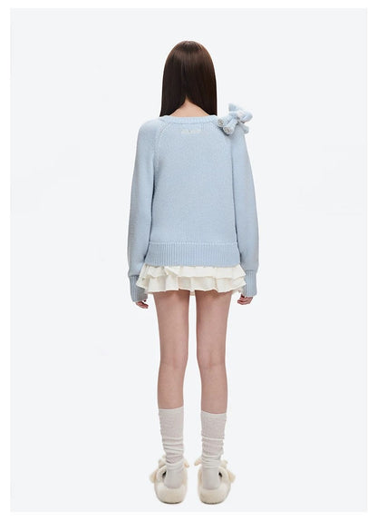 13DE MARZO Elephant Bear Batwing Sweater Blue