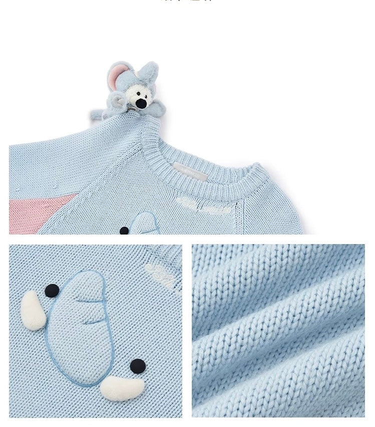 13DE MARZO Elephant Bear Batwing Sweater Blue