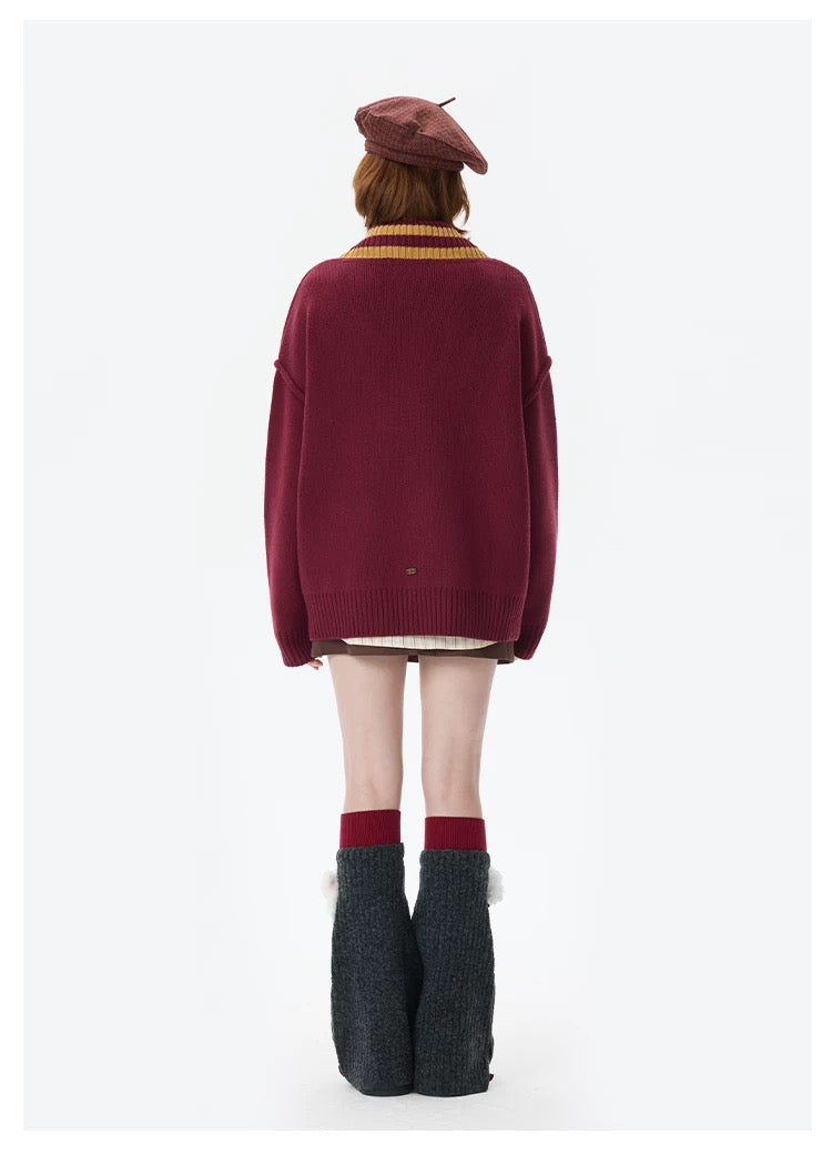 Harry Potter × 13DE MARZO Platform 9¾ Bear V-neck Sweater Red