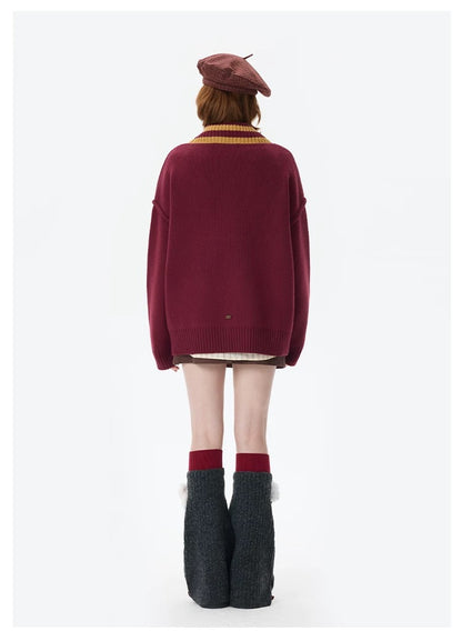 Harry Potter × 13DE MARZO Platform 9¾ Bear V-neck Sweater Red