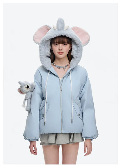 13DE MARZO Elephant Bear Puffer Jacket Blue