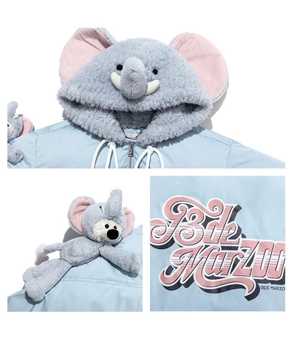13DE MARZO Elephant Bear Puffer Jacket Blue