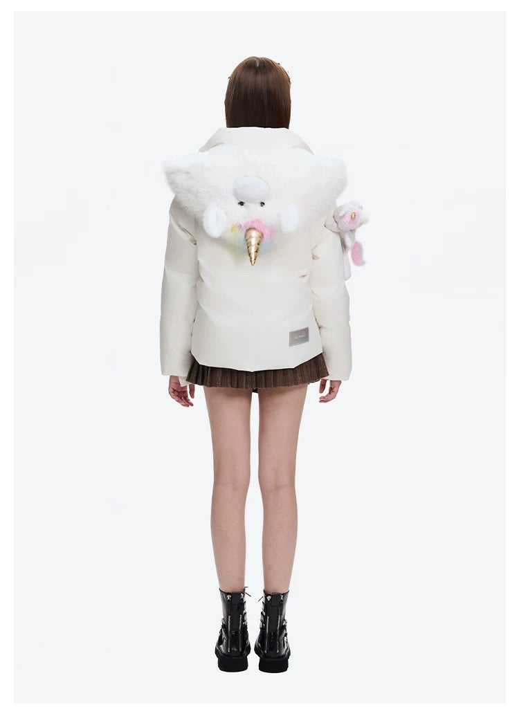 13DE MARZO Unicorn Bear Puffer Jacket White