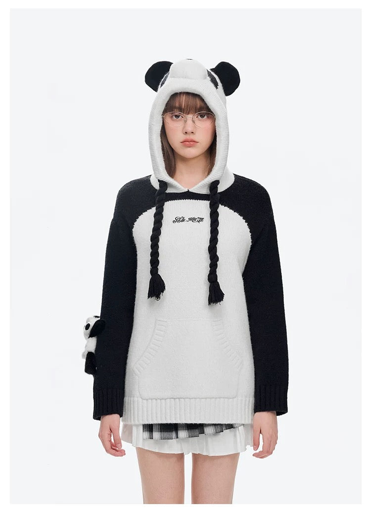 13DE MARZO Panda Bear Hoodie White