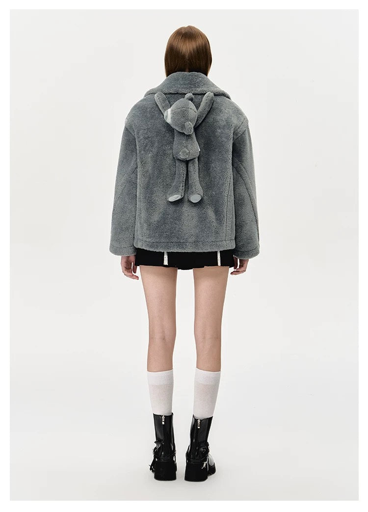 13DE MARZO Fuzzy Bear Coat Grey