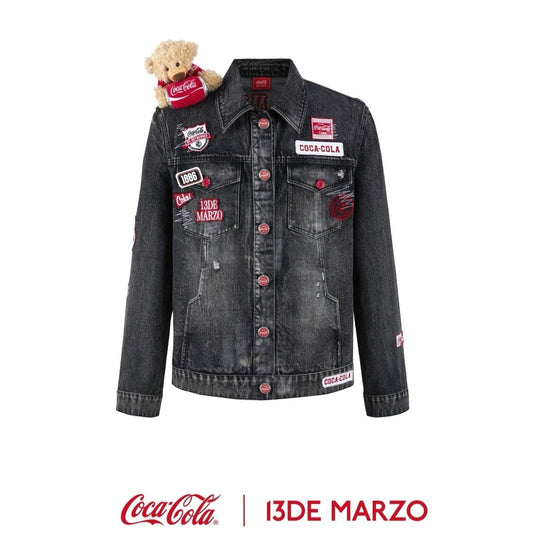 13DE MARZO x Coca-Cola Bear Denim Jacket Washed Black