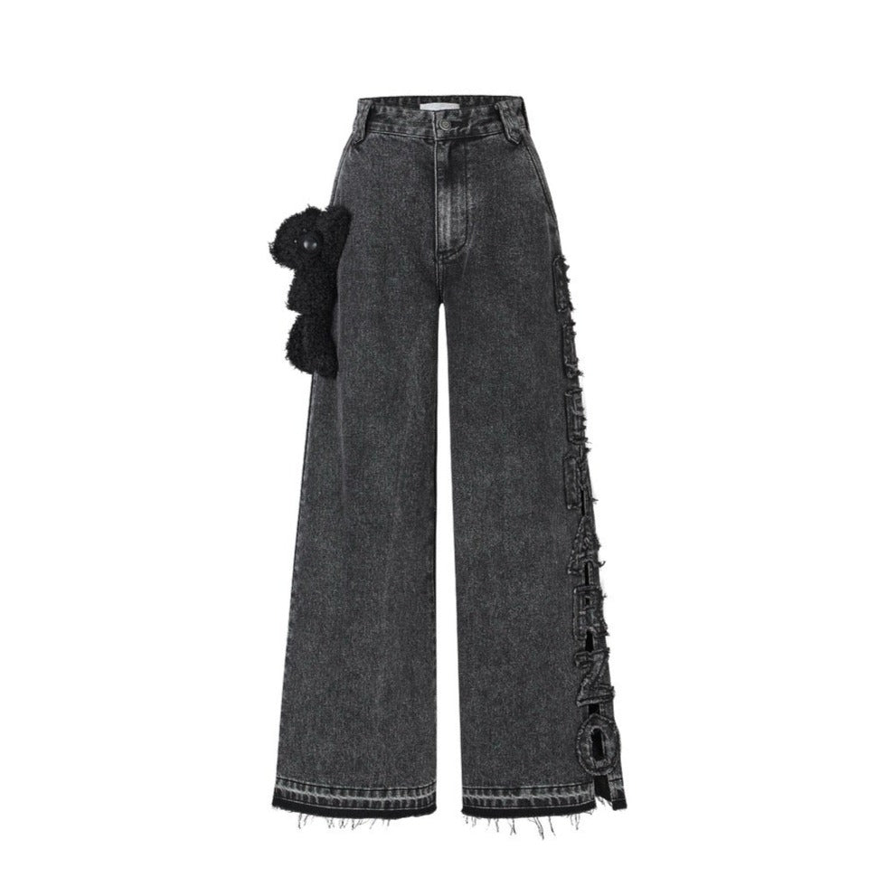 13DE MARZO Bear Slide Hollow Jeans Black