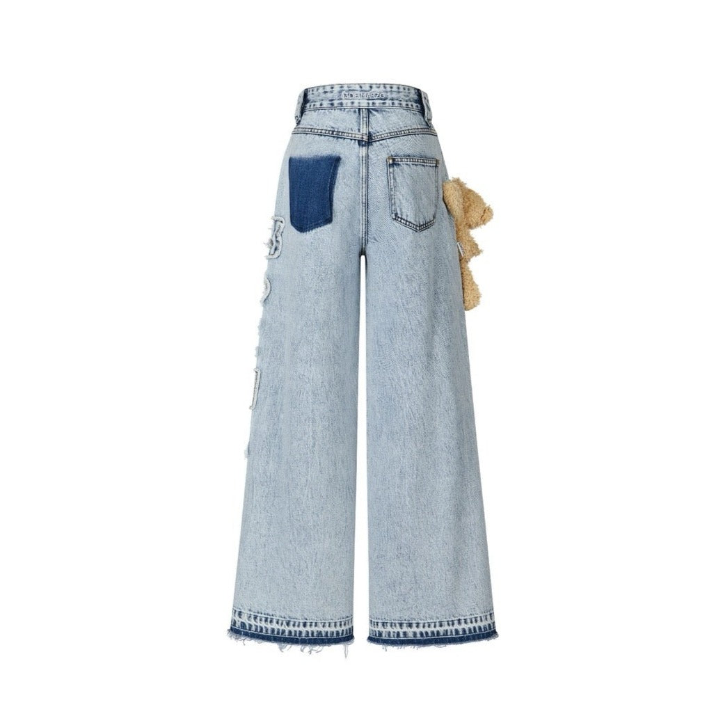 13DE MARZO Bear Slide Hollow Jeans Blue