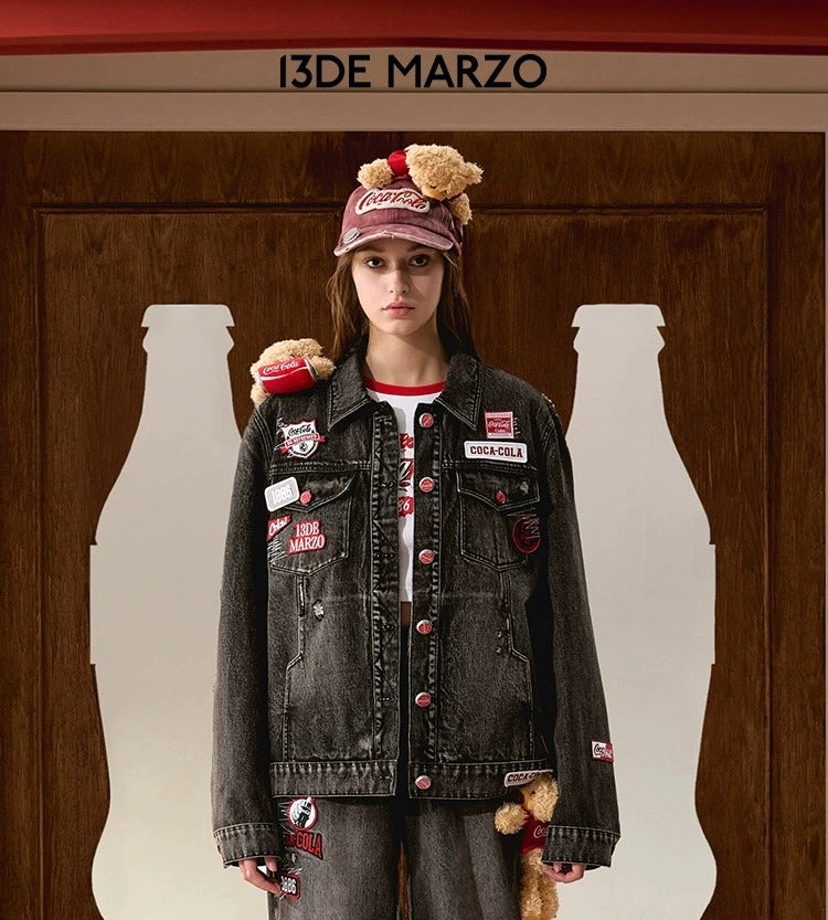 13DE MARZO x Coca-Cola Bear Denim Jacket Washed Black