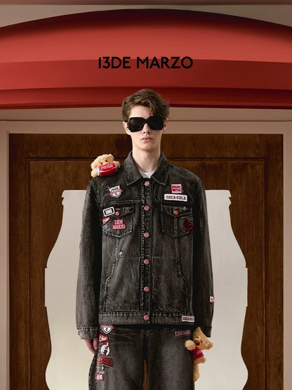 13DE MARZO x Coca-Cola Bear Denim Jacket Washed Black