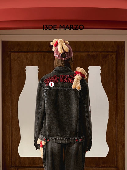 13DE MARZO x Coca-Cola Bear Denim Jacket Washed Black