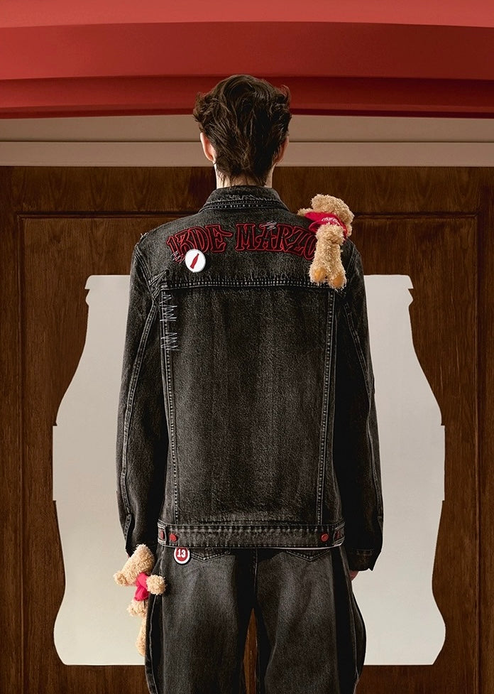 13DE MARZO x Coca-Cola Bear Denim Jacket Washed Black