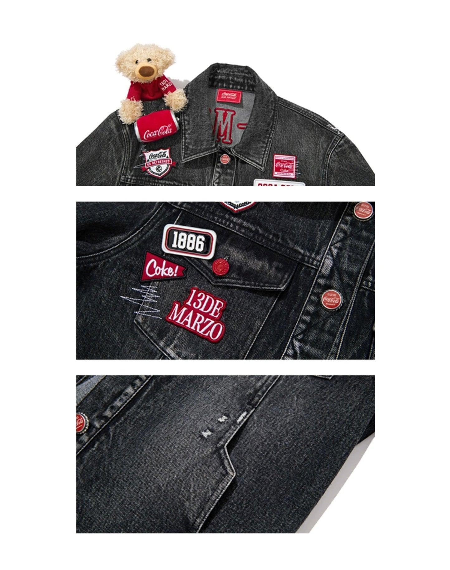 13DE MARZO x Coca-Cola Bear Denim Jacket Washed Black