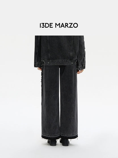 13DE MARZO Bear Slide Hollow Jeans Black