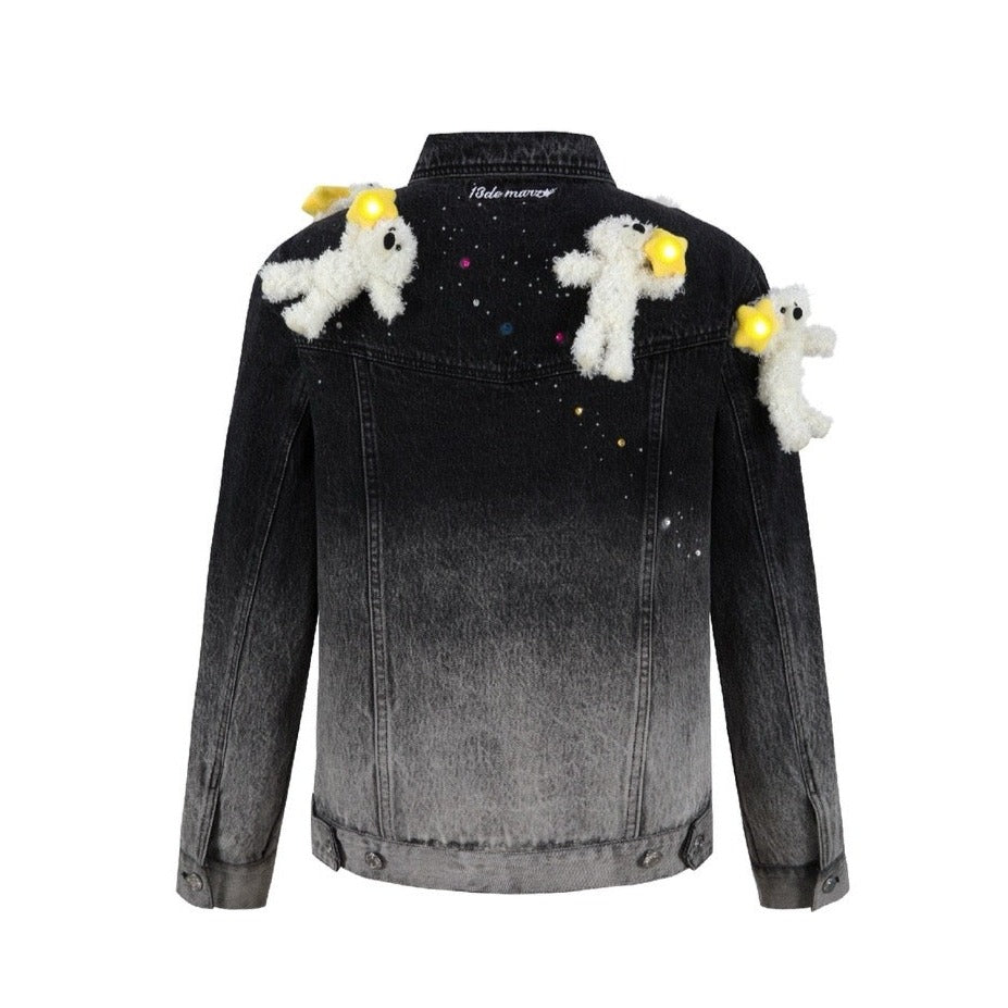 13DE MARZO Lumi Star Bear Denim Jacket Black