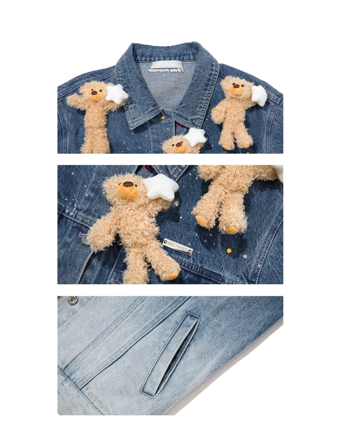 13DE MARZO Lumi Star Bear Denim Jacket Blue