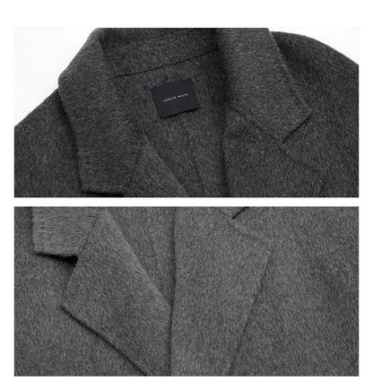 Concise-White Double-Breasted Scarf-Style Wool Coat Dark Grey