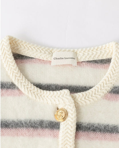 Charlie Luciano Striped Mohair Cardigan Pink