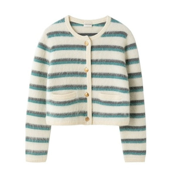 Charlie Luciano Striped Mohair Cardigan Green