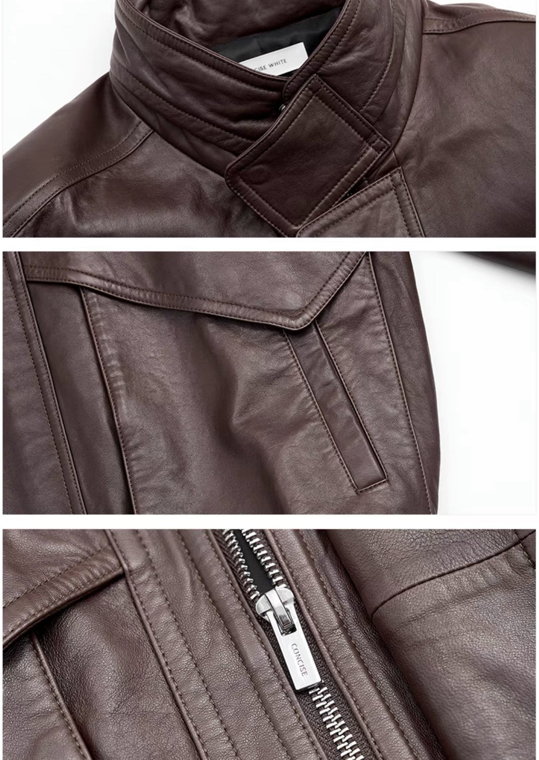 Concise-White Sheep Leather Lapel Splicing Casual Jacket