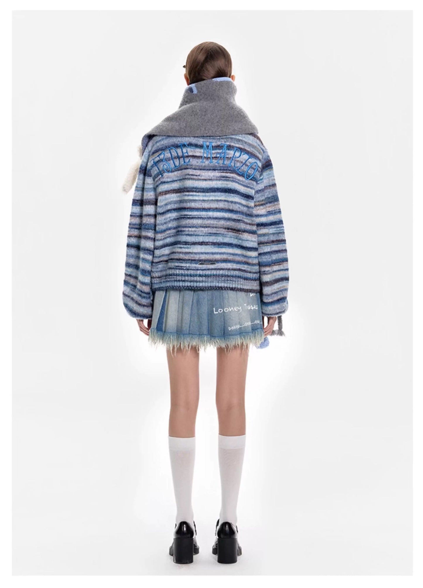 13DE MARZO Weave Knit Ball Scarf Grey