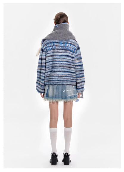 13DE MARZO Weave Knit Ball Scarf Grey