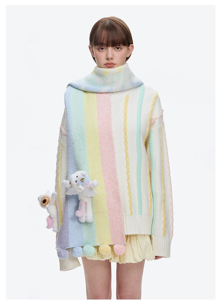 13DE MARZO Unicorn Bear Scarf Rainbow