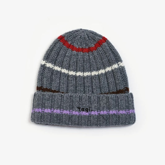 Tagi Colored Striped Wool Beanie Taro Sesame