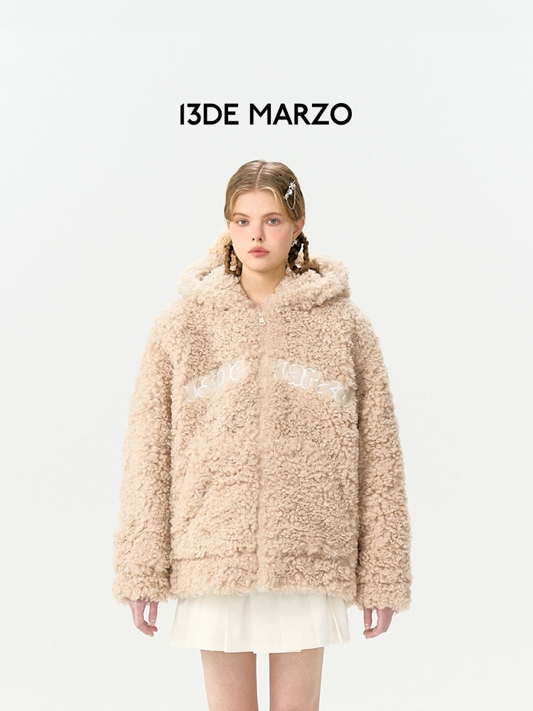 13DE MARZO Bear Fuzzy Hoodie Coat Turledove