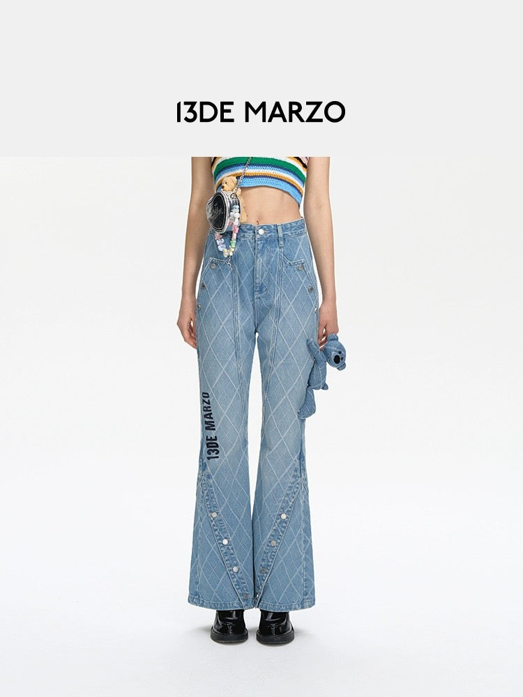 13DE MARZO Metal Rivet Jeans Blue