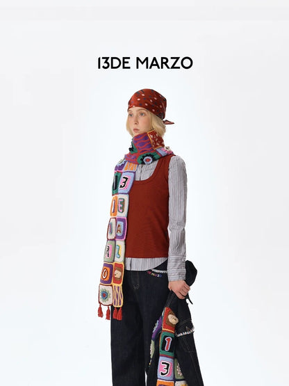 13DE MARZO Plaid Square Patch Scarf