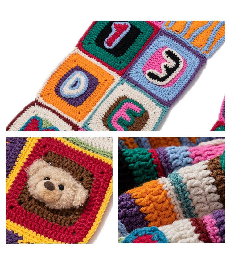 13DE MARZO Plaid Square Patch Scarf