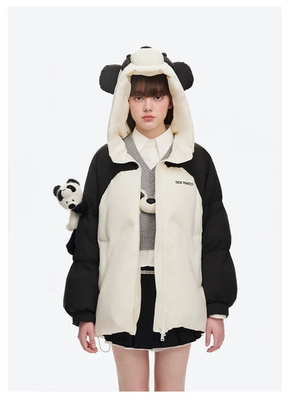 13DE MARZO Panda Bear Puffer Jacket White