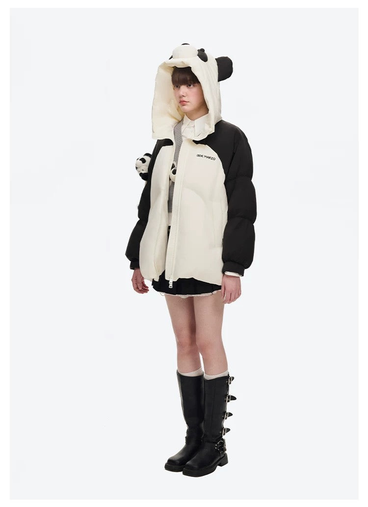 13DE MARZO Panda Bear Puffer Jacket White
