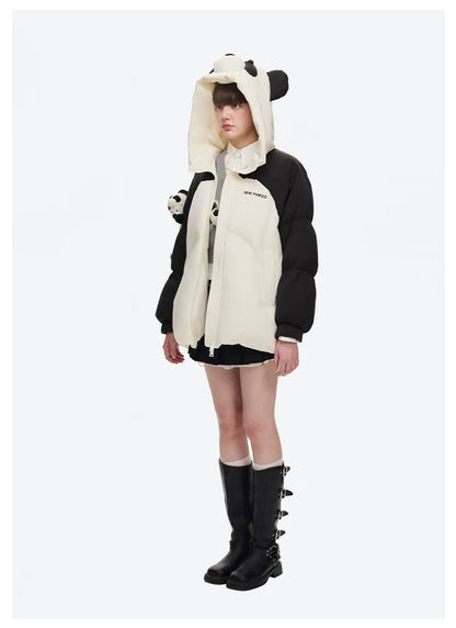 13DE MARZO Panda Bear Puffer Jacket White