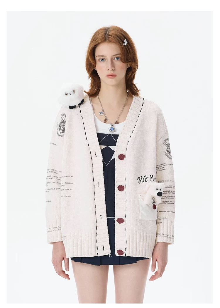 Harry Potter × 13DE MARZO Hedwig Hogwarts Offer Cardigan Beige