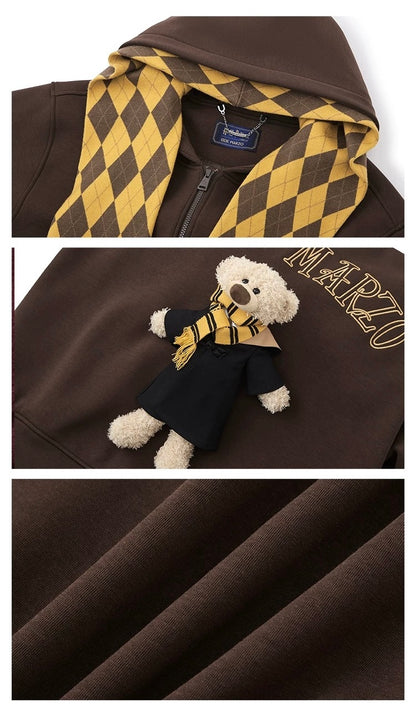 Harry Potter × 13DE MARZO Hogwarts Four Houses Bear Zipper Hoodie Hufflepuff Yellow