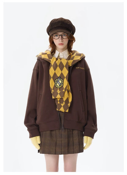 Harry Potter × 13DE MARZO Hogwarts Four Houses Bear Zipper Hoodie Hufflepuff Yellow