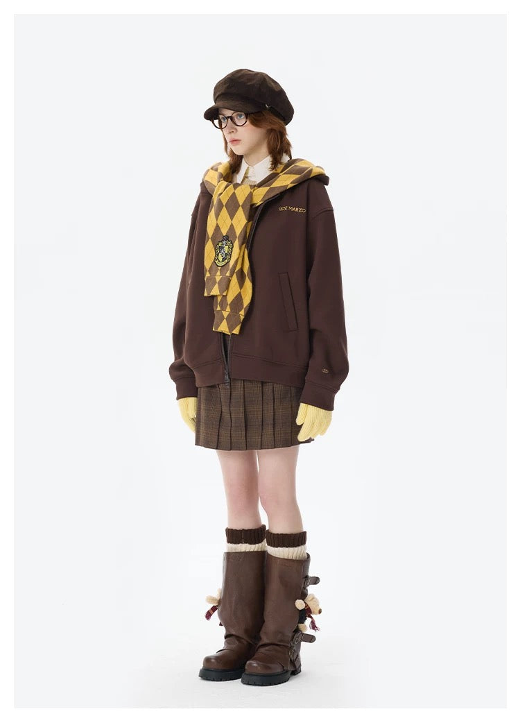 Harry Potter × 13DE MARZO Hogwarts Four Houses Bear Zipper Hoodie Hufflepuff Yellow