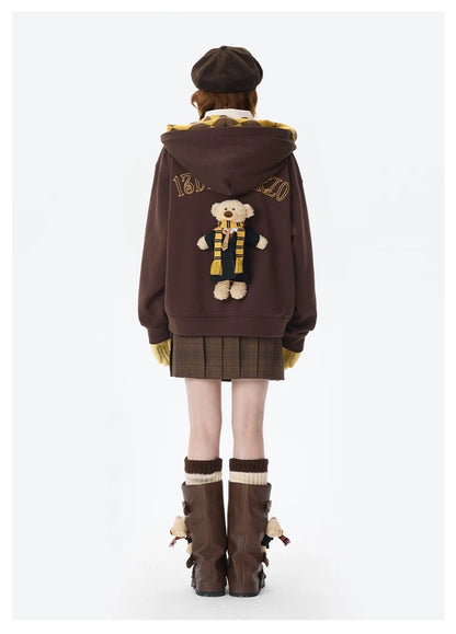 Harry Potter × 13DE MARZO Hogwarts Four Houses Bear Zipper Hoodie Hufflepuff Yellow