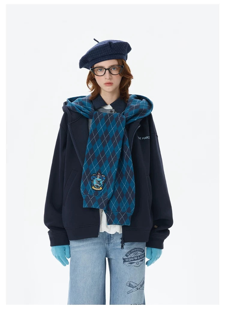 Harry Potter × 13DE MARZO Hogwarts Four Houses Bear Zipper Hoodie Ravenclaw Blue