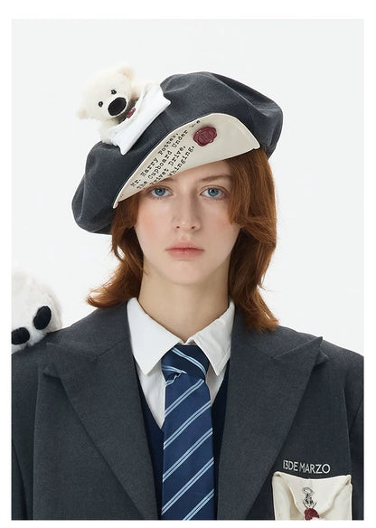 Harry Potter × 13DE MARZO Hedwig Hogwarts Offer Bear Beret Dark Grey