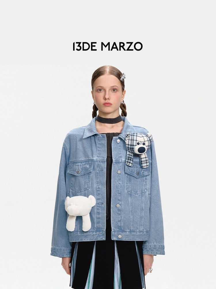 13DE MARZO Bear in Wormhole Denim Jacket Blue