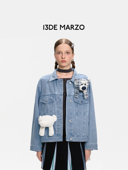13DE MARZO Bear in Wormhole Denim Jacket Blue