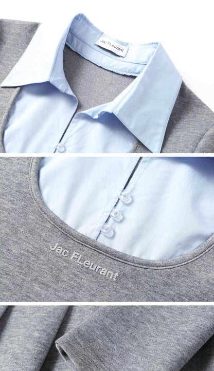 Jac Fleurant Two-in-One Shirt Collar Dress Grey