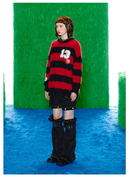 13DE MARZO x SESAME STREET Elmo Bear Fur Stripe Sweater Hautered