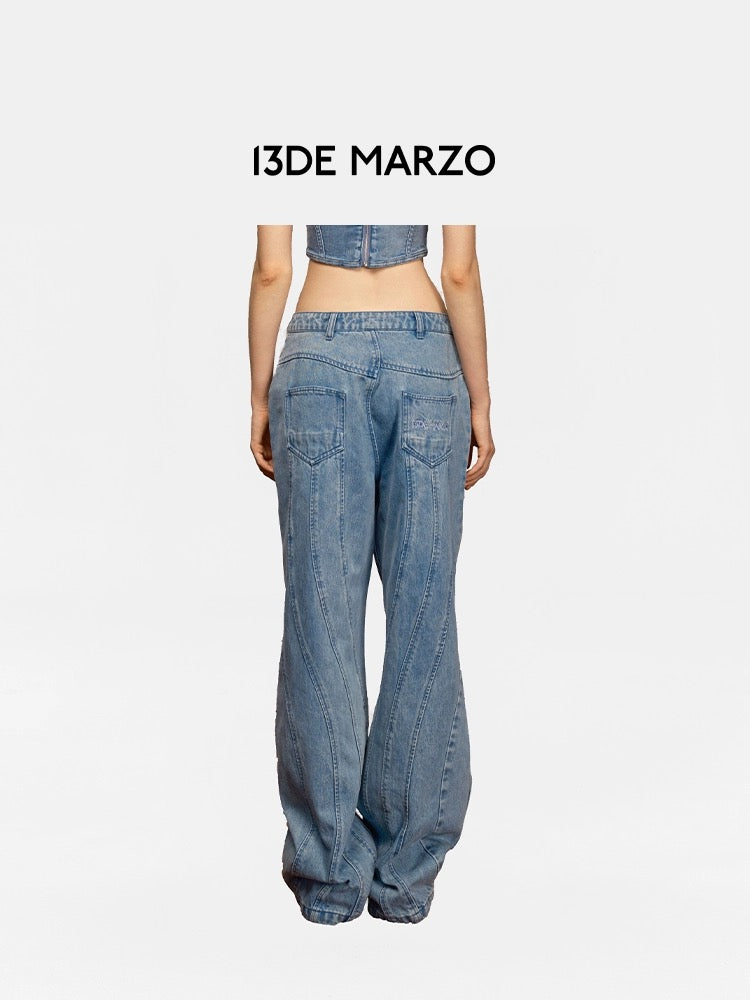 13DE MARZO Bear Curved Denim Jeans Blue