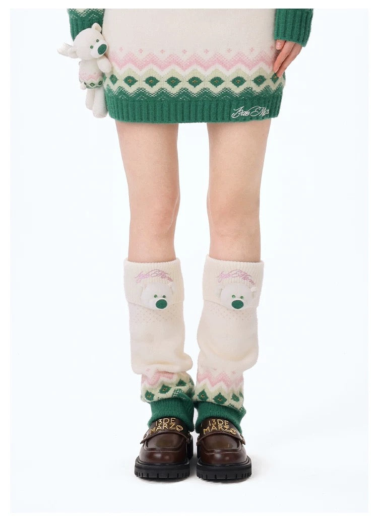13DE MARZO Fair Isle Leg Warmer Beige