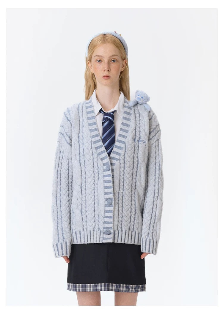 13DE MARZO Bear Yarn Weave Cardigan Blue