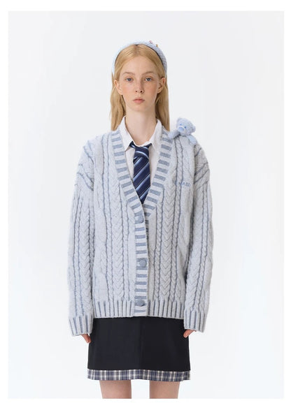 13DE MARZO Bear Yarn Weave Cardigan Blue
